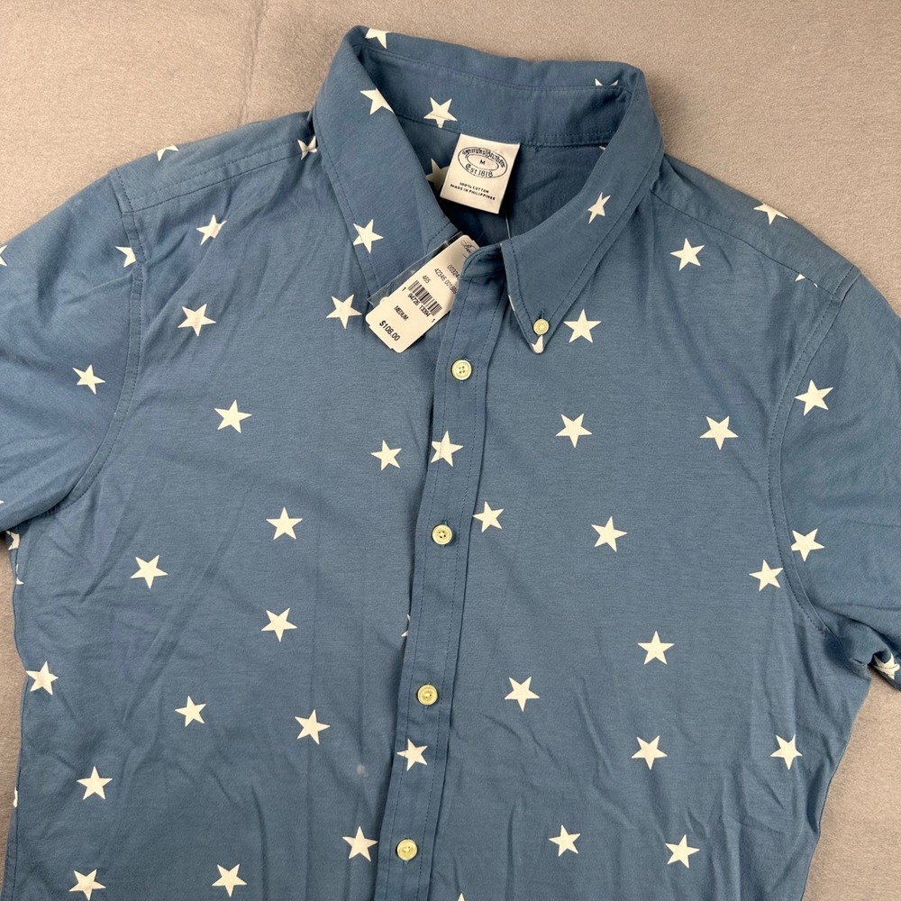 Brooks Brothers Shirt Mens Blue Star Print Cotton Jersey Short Sleeve Medium NEW